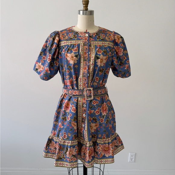 FARM Rio Dresses & Skirts - FARM Rio Blue Floral Midi Dress with Pink & Green Accents